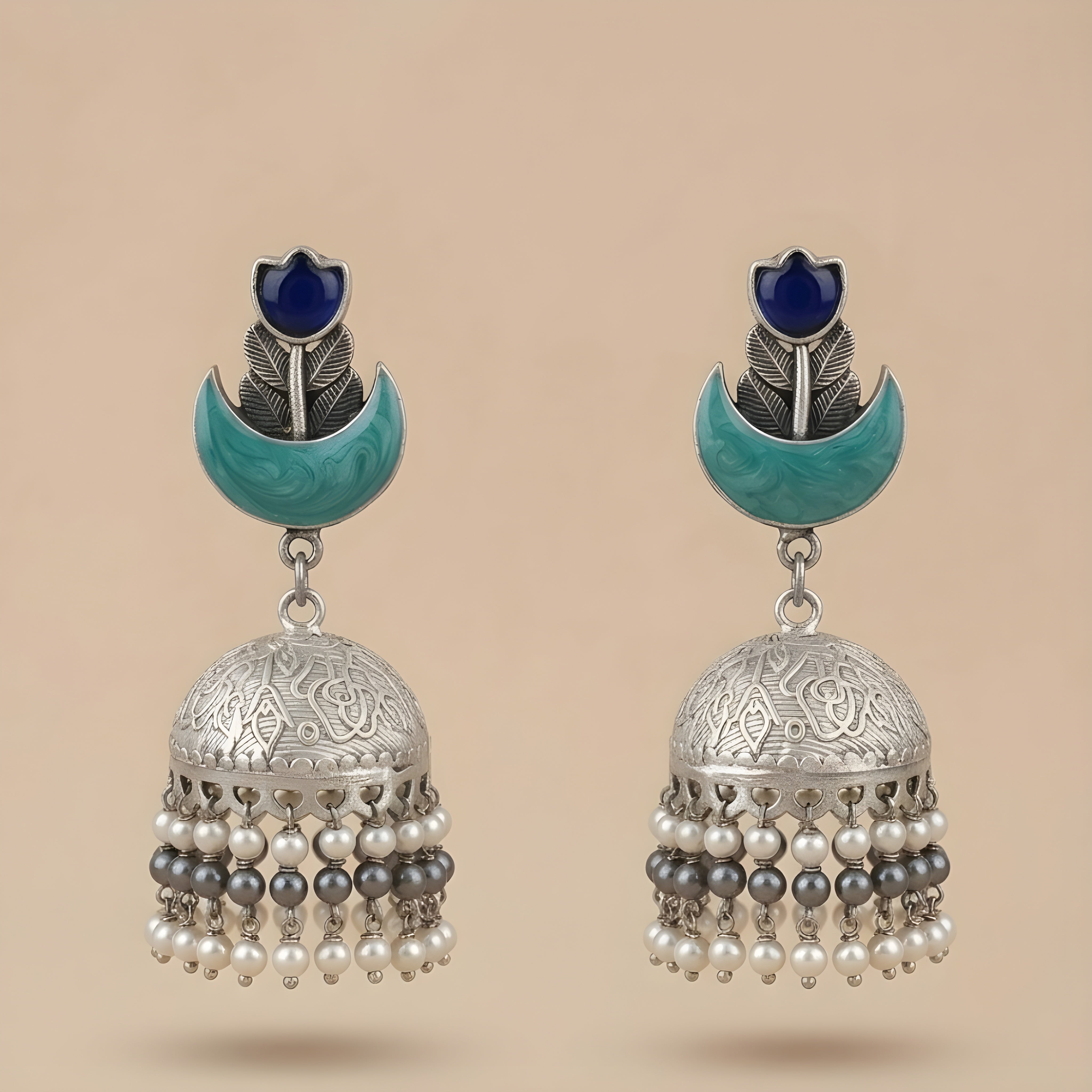 Azure Crescent Jhumkas