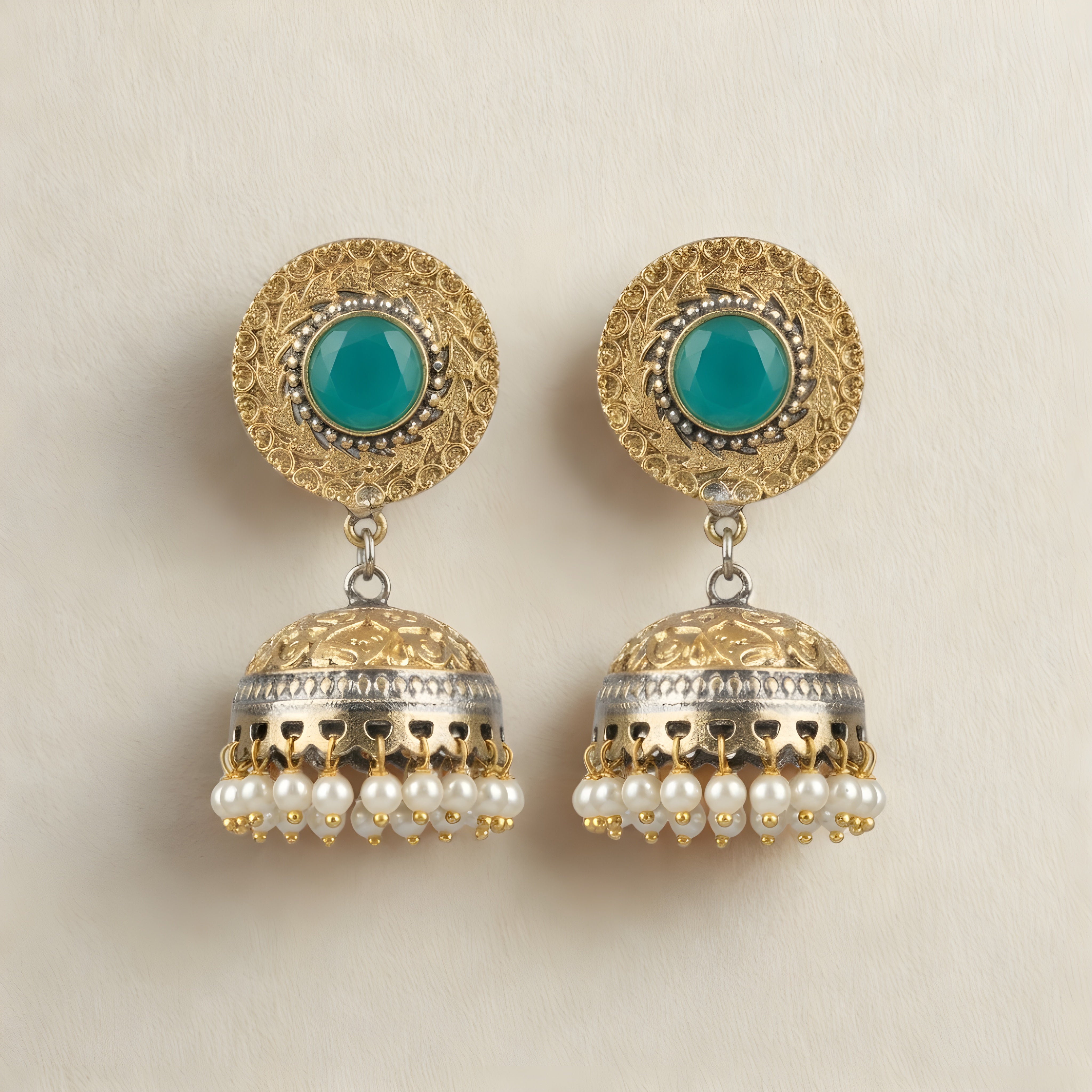 Emerald Filigree Jhumkas