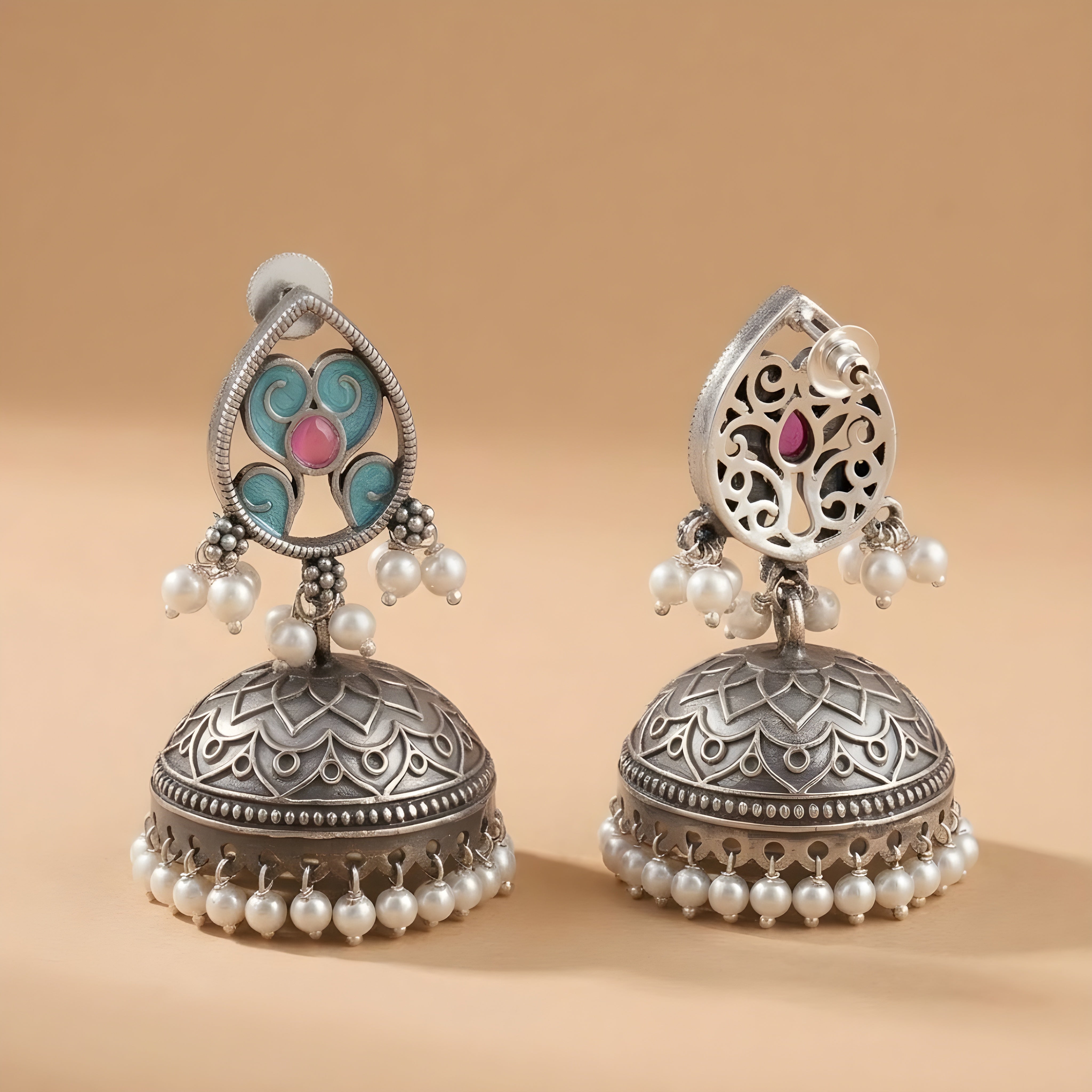 Meenakari Teardrop Jhumkas