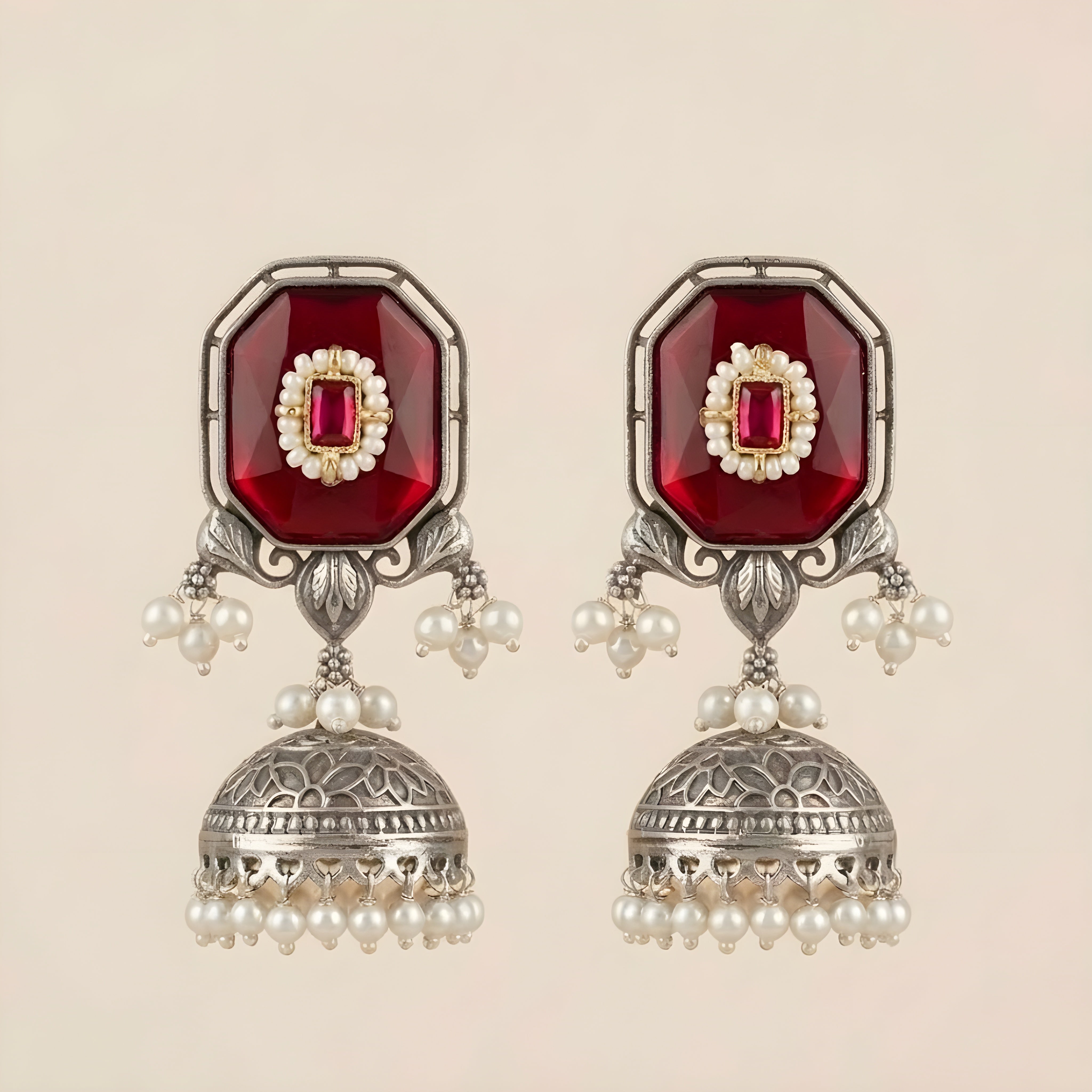 Ruby oxidised Jhumkas