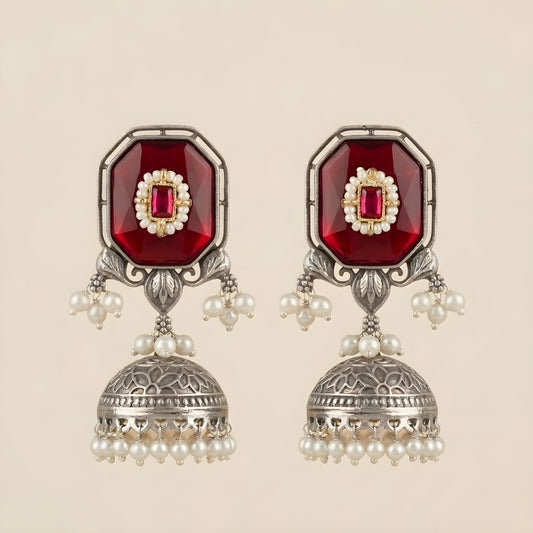 Ruby oxidised Jhumkas