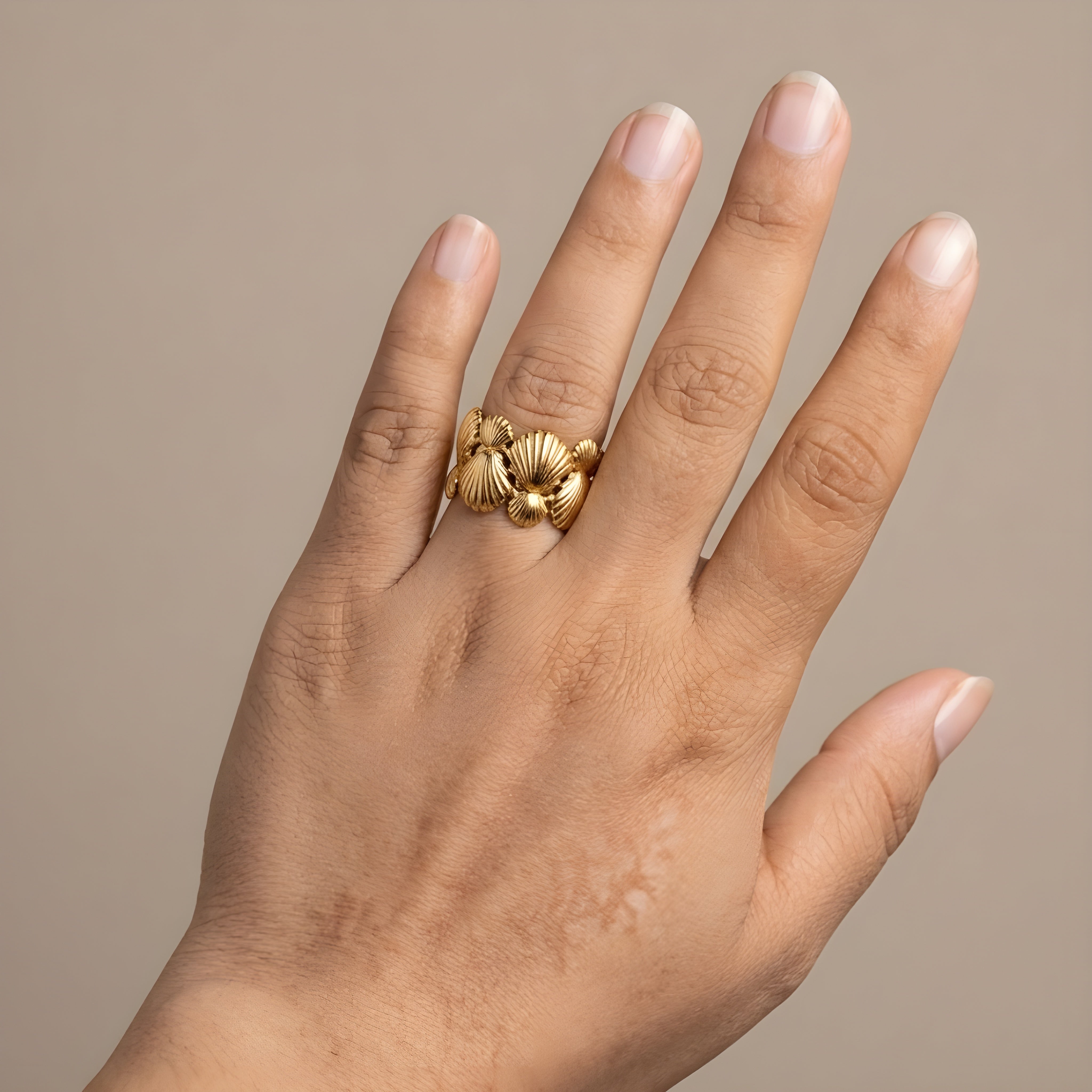 Gold Seashell Cluster Ring