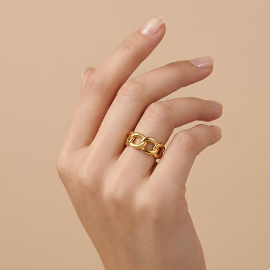Gold Twisted Link Chain Ring