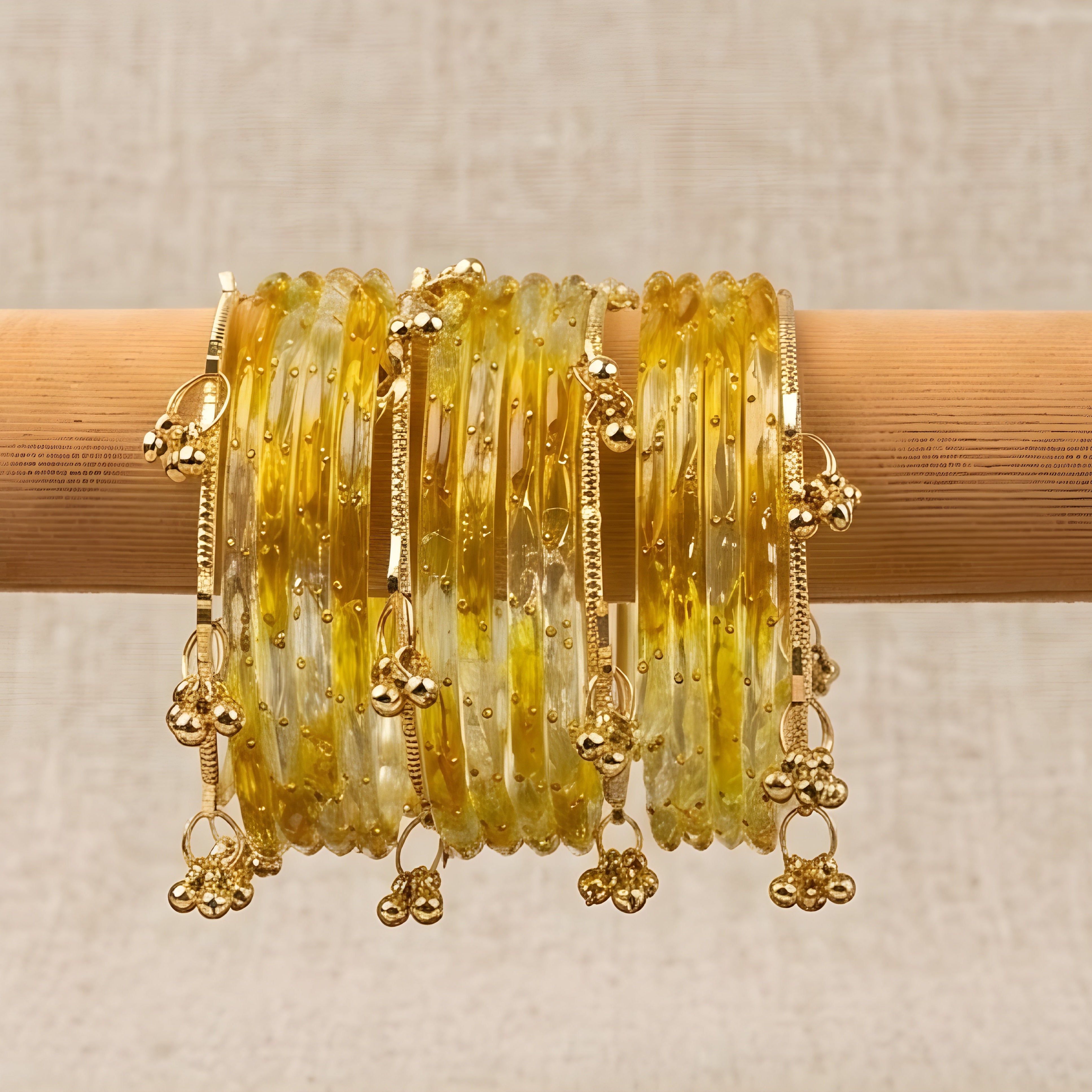 yellow and transparent kashmiri bangle